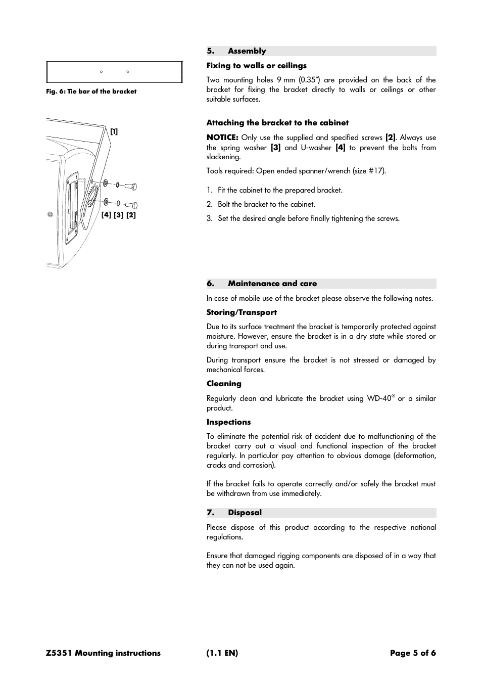 Assembly, Maintenance and care, Disposal | d&b Z5351 E8 Horizontal bracket User Manual | Page 5 / 6