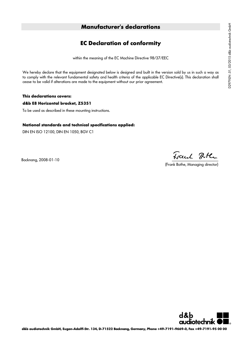 d&b Z5351 E8 Horizontal bracket User Manual | Page 6 / 6