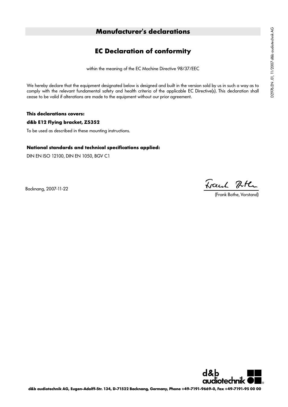 d&b Z5352 E12 Flying bracket User Manual | Page 6 / 6