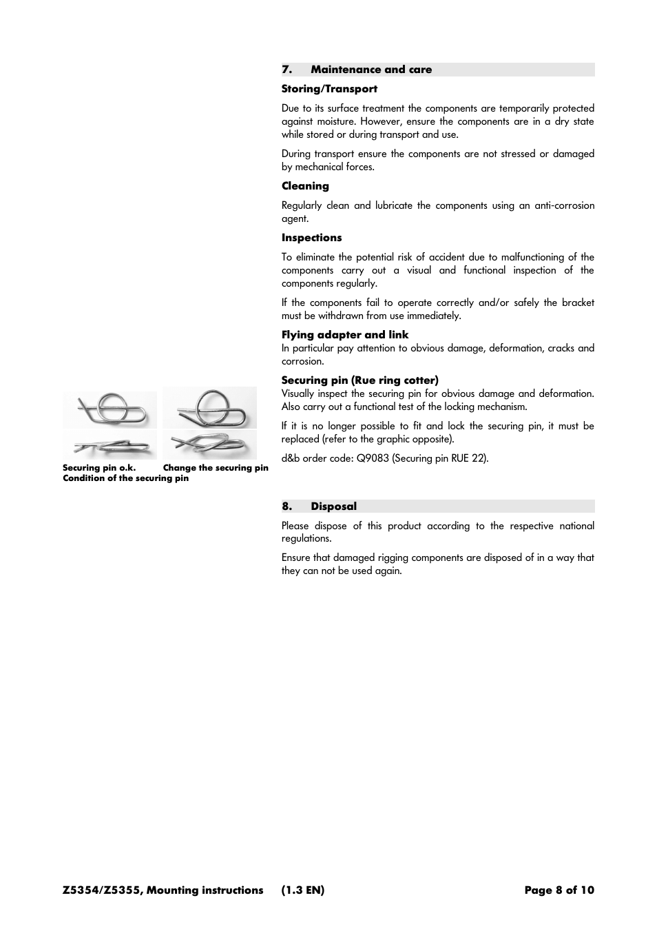 Maintenance and care, Disposal | d&b Z5354 E8 User Manual | Page 8 / 10