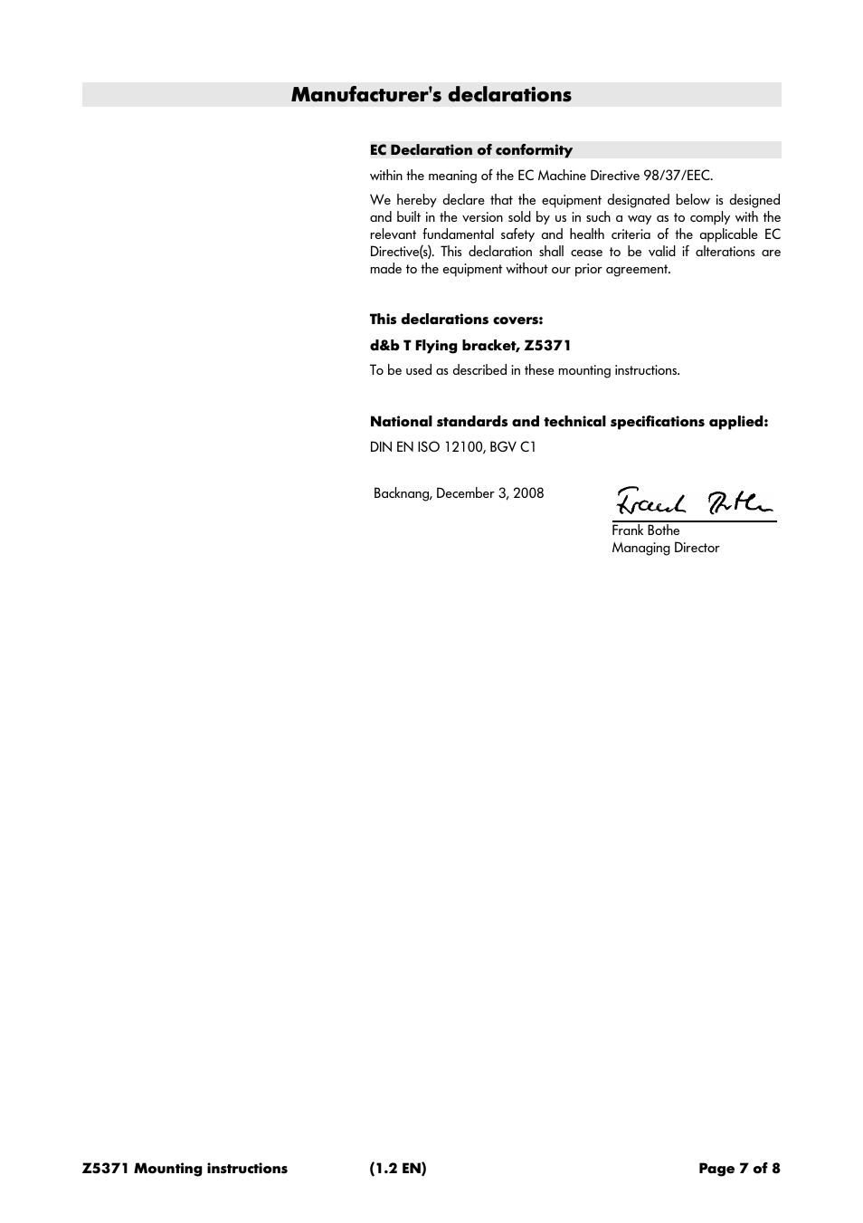 Manufacturer's declarations | d&b Z5371 T Flying bracket User Manual | Page 7 / 8