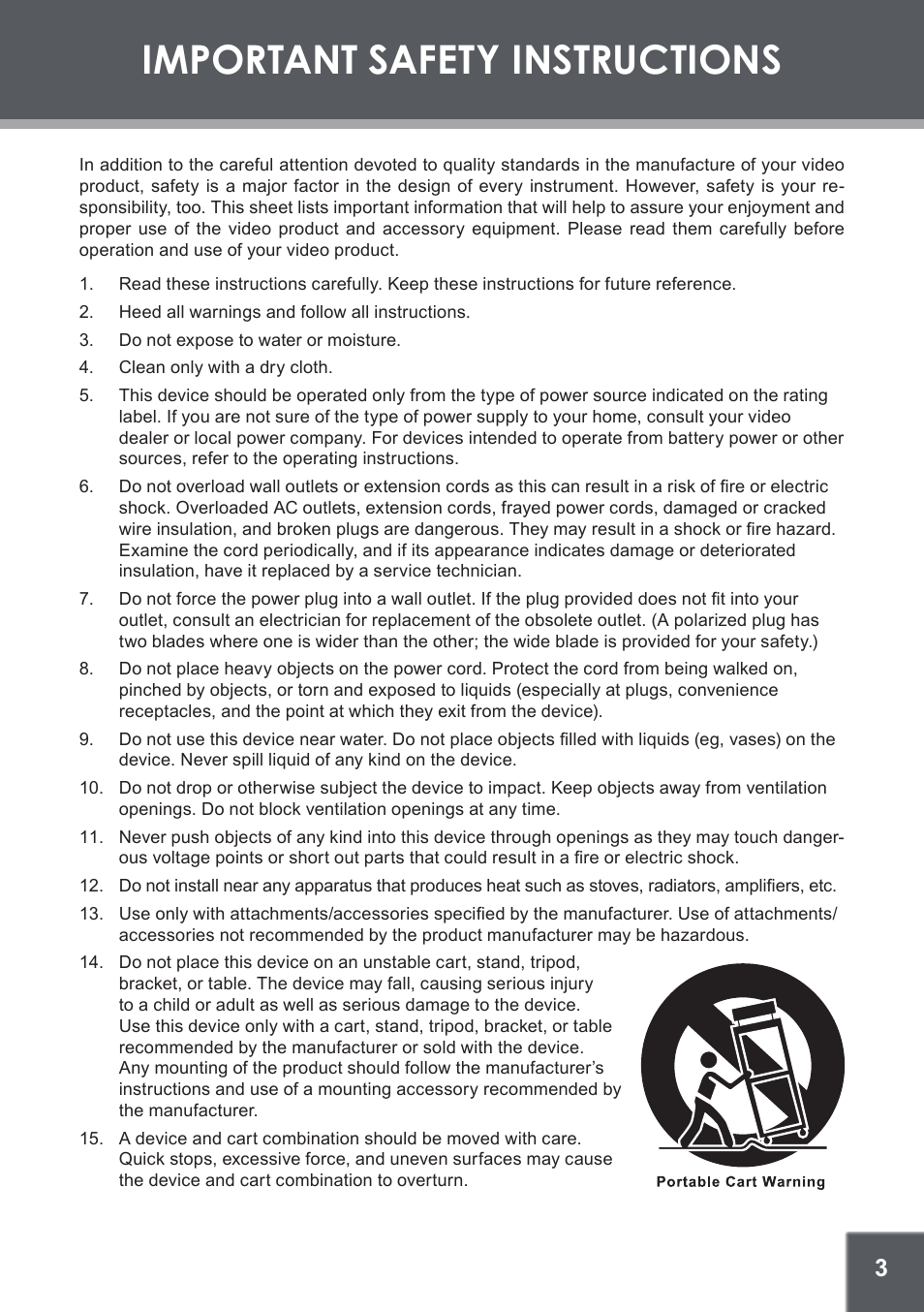 Important safety instructions | COBY electronic DVD-937 User Manual | Page 3 / 26