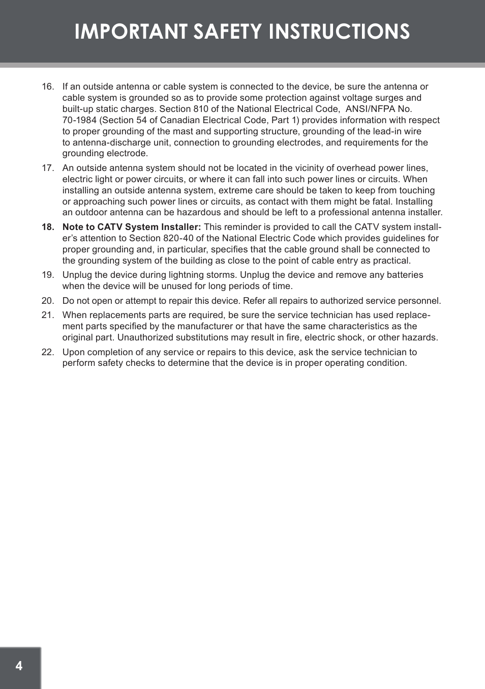 Important safety instructions | COBY electronic DVD-937 User Manual | Page 4 / 26