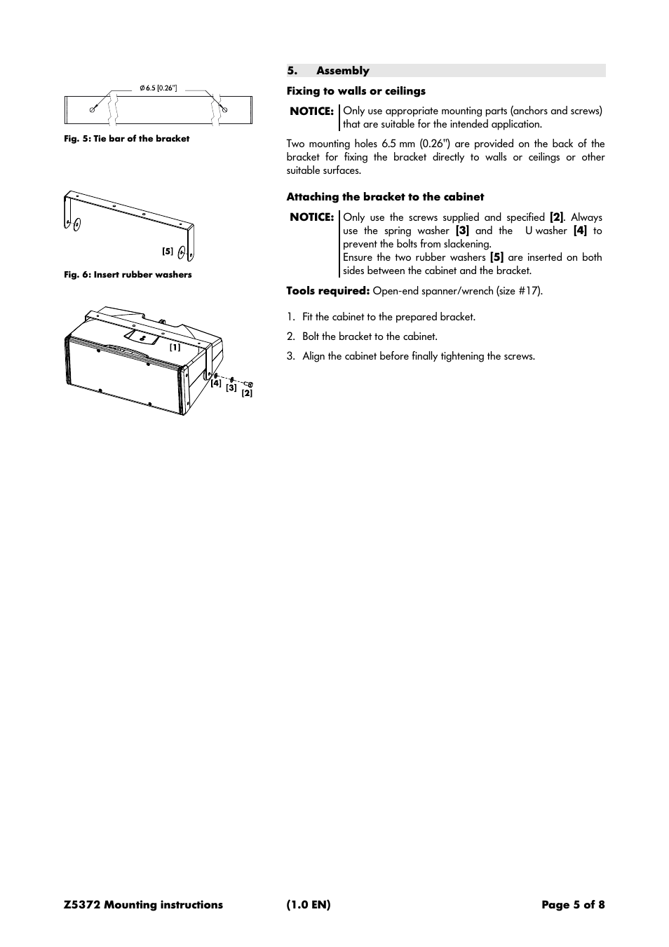 Assembly, Fixing to walls or ceilings, Attaching the bracket to the cabinet | d&b Z5372 T Horizontal bracket User Manual | Page 5 / 8