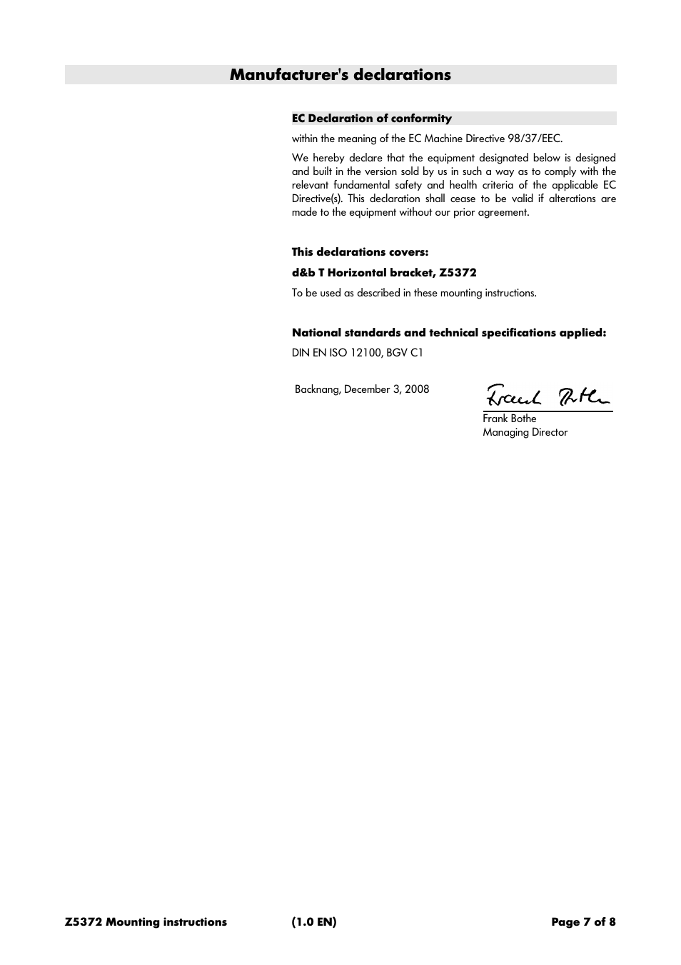 Manufacturer's declarations | d&b Z5372 T Horizontal bracket User Manual | Page 7 / 8