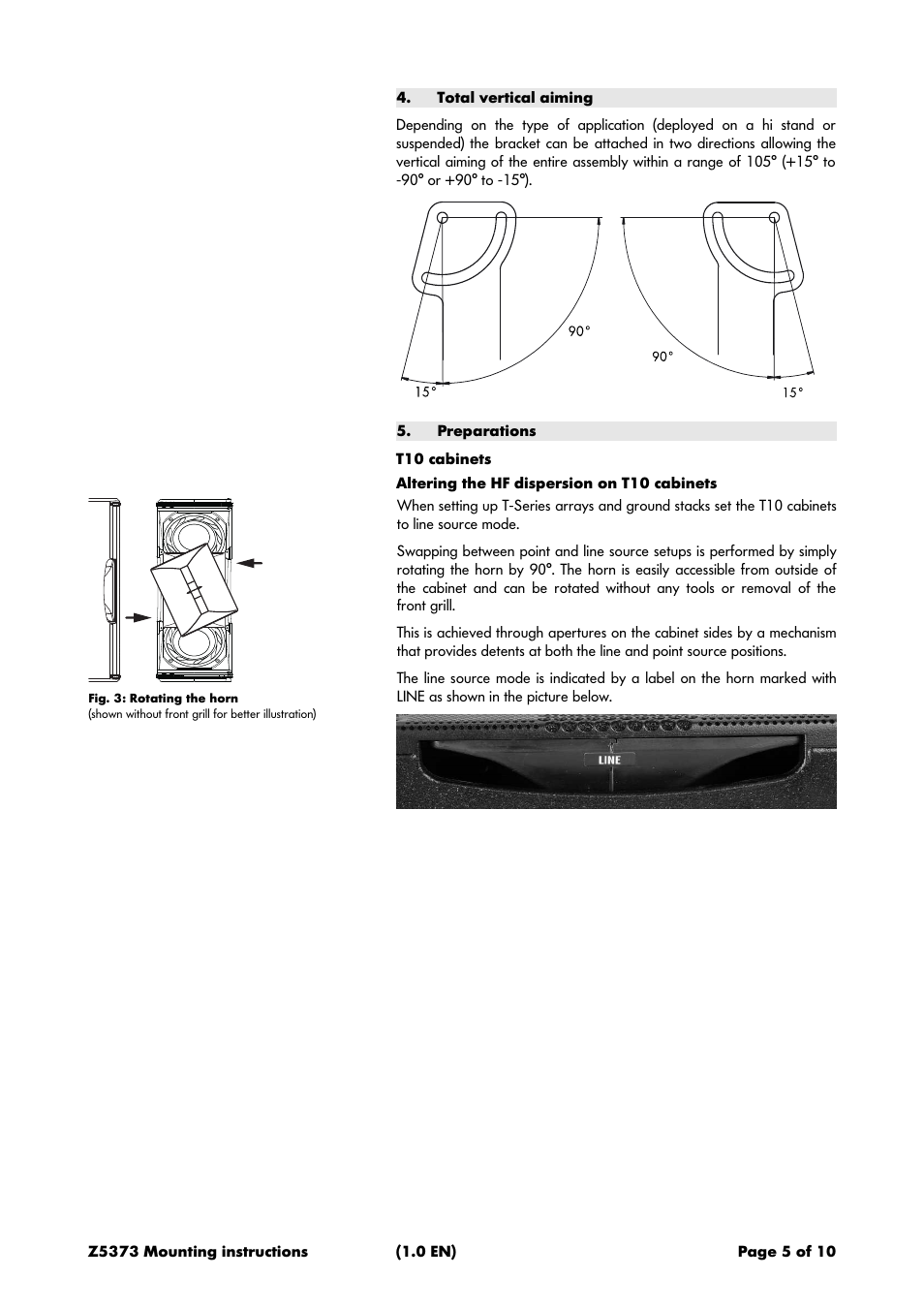 Total vertical aiming, Preparations, T10 cabinets | d&b Z5373 T Cluster bracket User Manual | Page 5 / 10