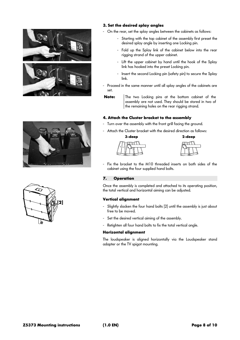 Operation, Vertical alignment, Horizontal alignment | d&b Z5373 T Cluster bracket User Manual | Page 8 / 10