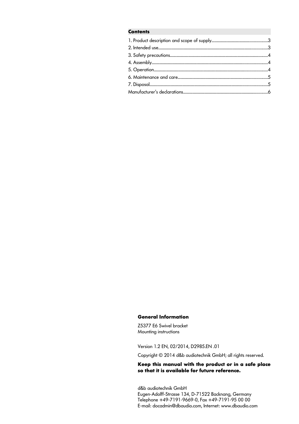 d&b Z5377 E6 Swivel bracket User Manual | Page 2 / 6