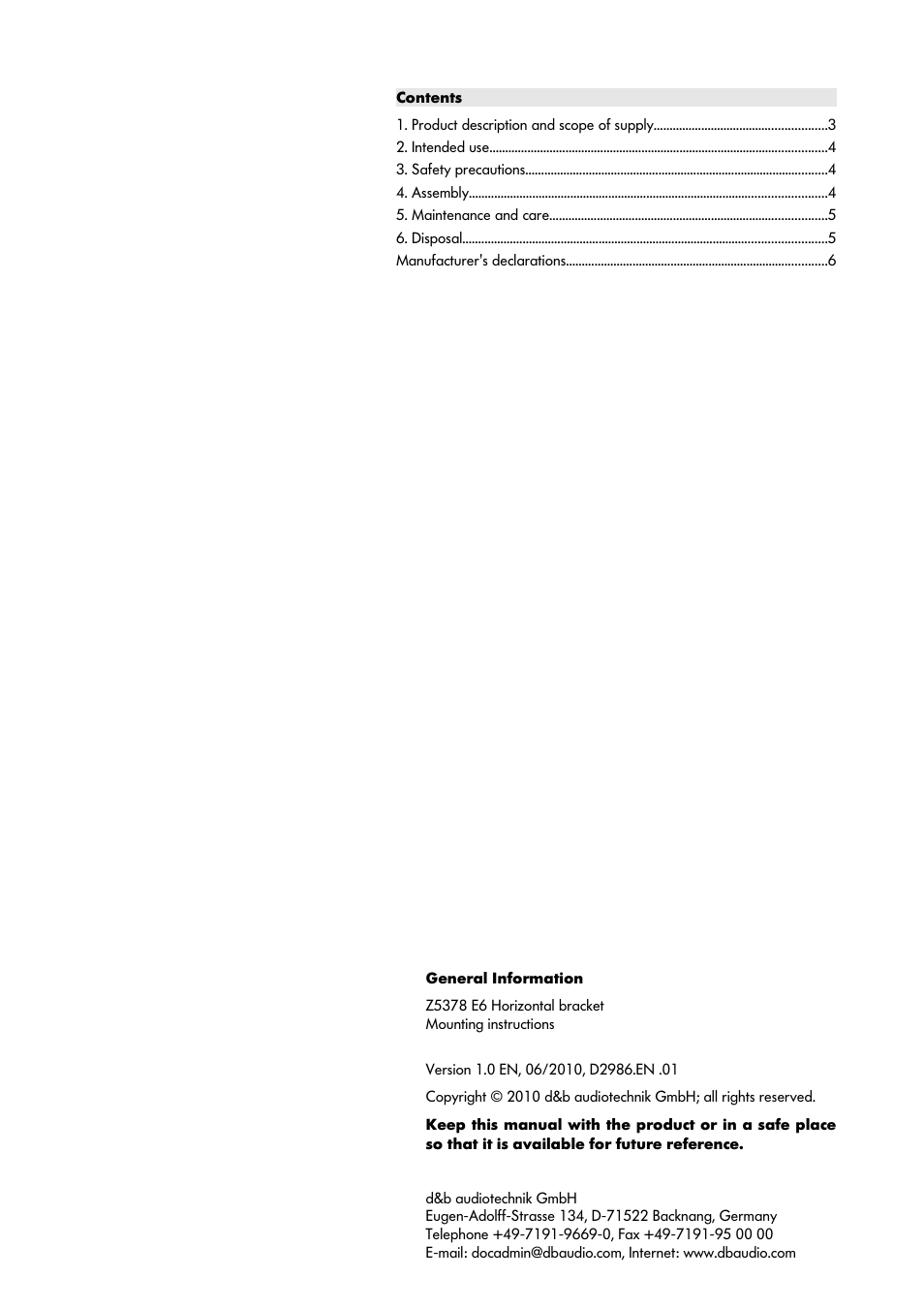 d&b Z5378 E6 Horizontal bracket User Manual | Page 2 / 6