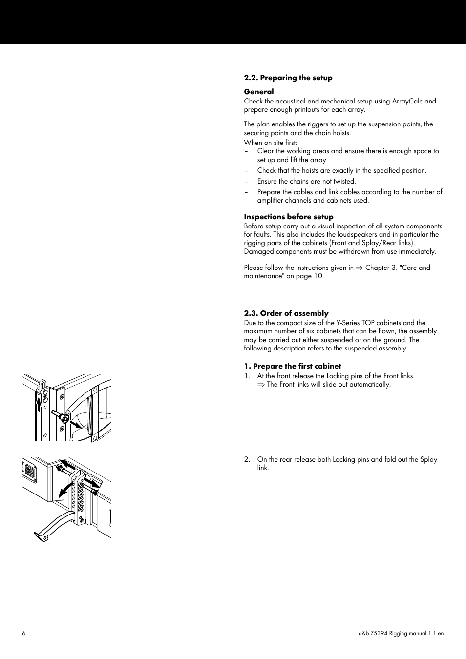 Preparing the setup, Order of assembly, Preparing the setup 2.3. order of assembly | d&b Z5394 Y Flying adapter User Manual | Page 6 / 13