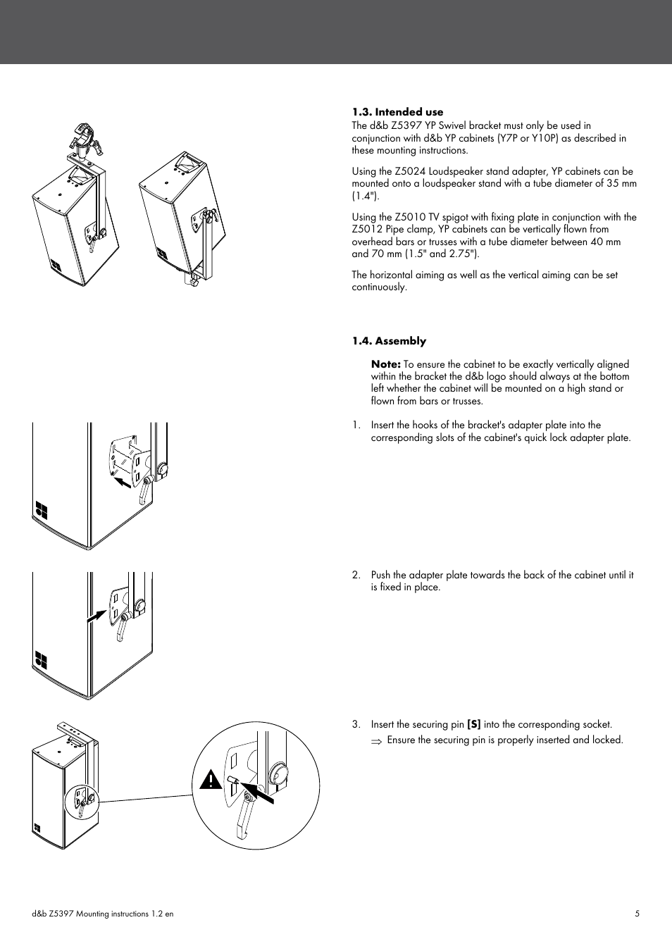 Intended use, Assembly, Intended use 1.4. assembly | d&b Z5397 YP Swivel bracket User Manual | Page 5 / 10