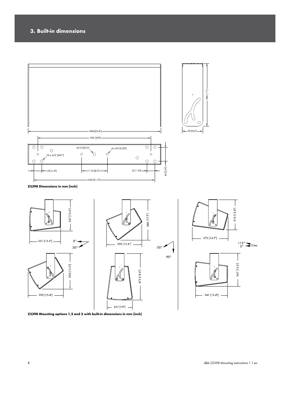 Built-in dimensions | d&b Z5398 YP Horizontal bracket User Manual | Page 8 / 12