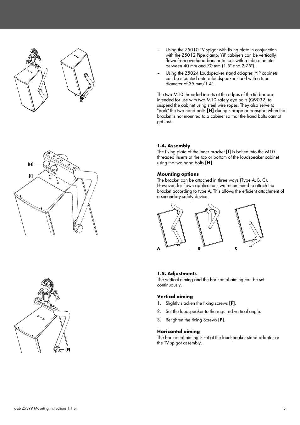 Assembly, Adjustments, Assembly 1.5. adjustments | d&b Z5399 YiP Mouting bracket User Manual | Page 5 / 8