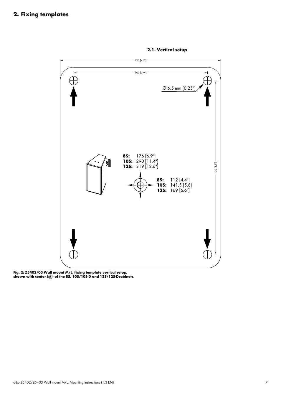 Fixing templates, Vertical setup, Fixing templates 2.1. vertical setup | d&b Z5402 Wall mount User Manual | Page 7 / 17