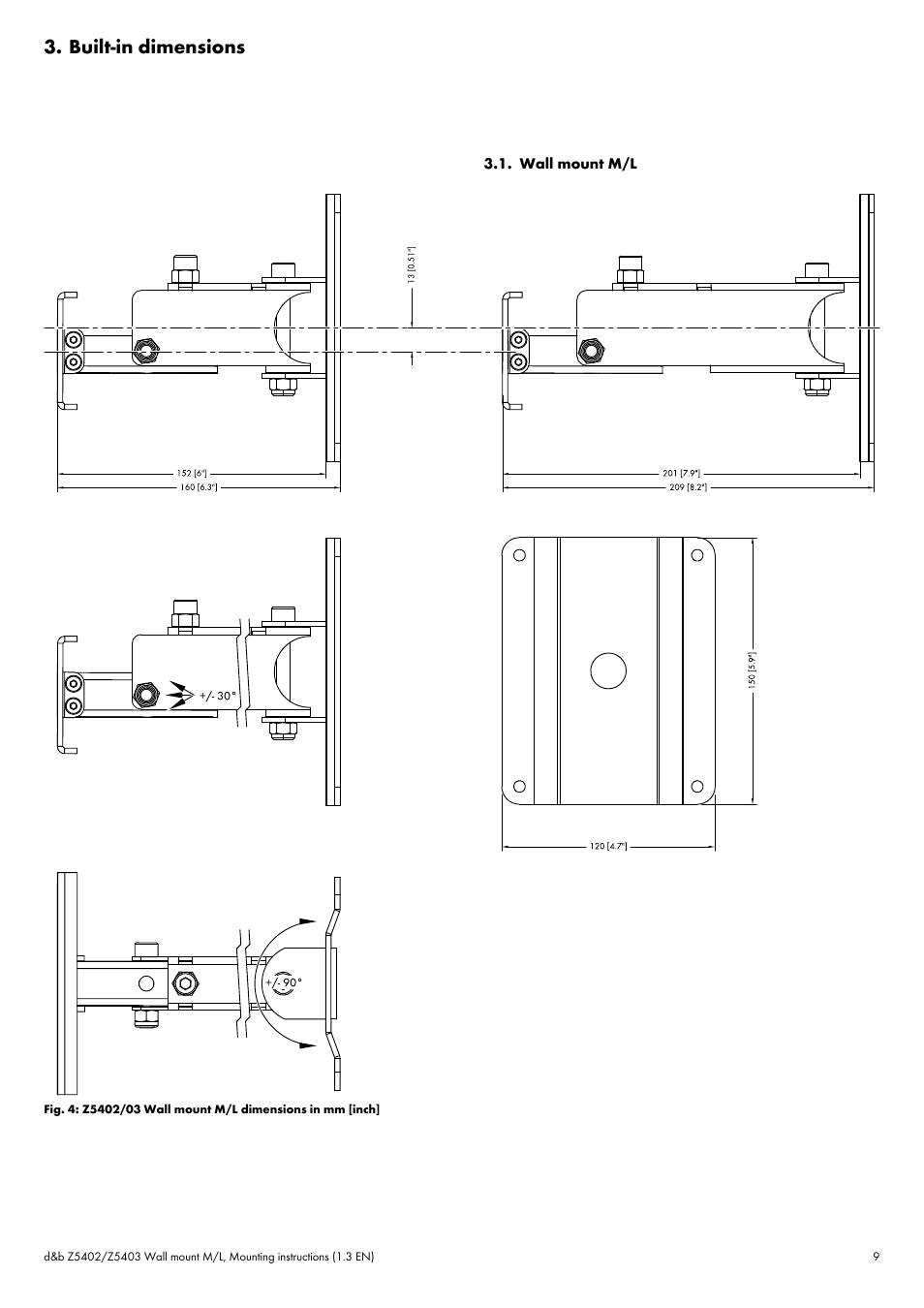 Built-in dimensions, Wall mount m/l, Built-in dimensions 3.1. wall mount m/l | d&b Z5402 Wall mount User Manual | Page 9 / 17