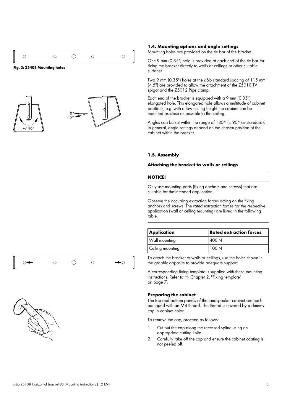 Mounting options and angle settings, Assembly, Mounting options and angle settings 1.5. assembly | d&b Z5408 Horizontal bracket 8S User Manual | Page 5 / 10