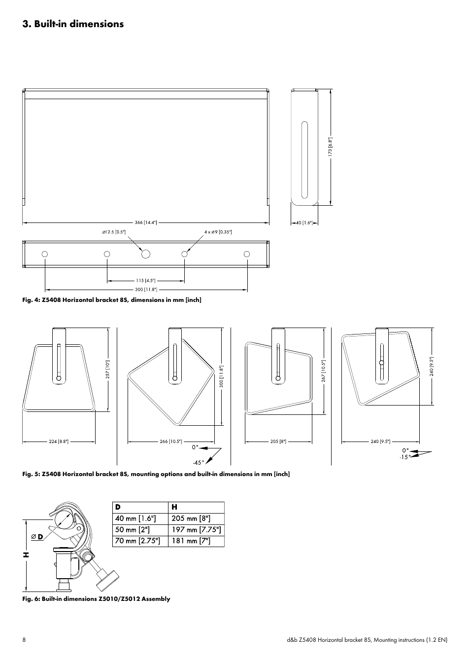 Built-in dimensions | d&b Z5408 Horizontal bracket 8S User Manual | Page 8 / 10