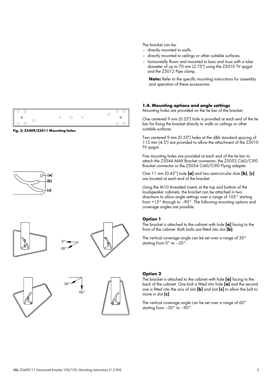 Mounting options and angle settings | d&b Z5409 Horizontal bracket 10S 12S User Manual | Page 5 / 13