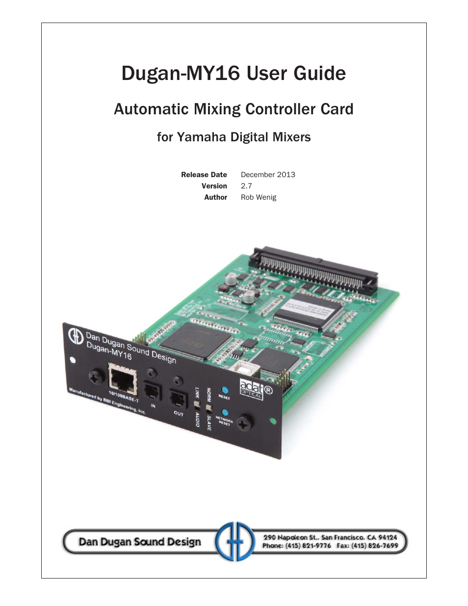 Dan Dugan Sound Design Dugan-MY16 User Manual | 44 pages