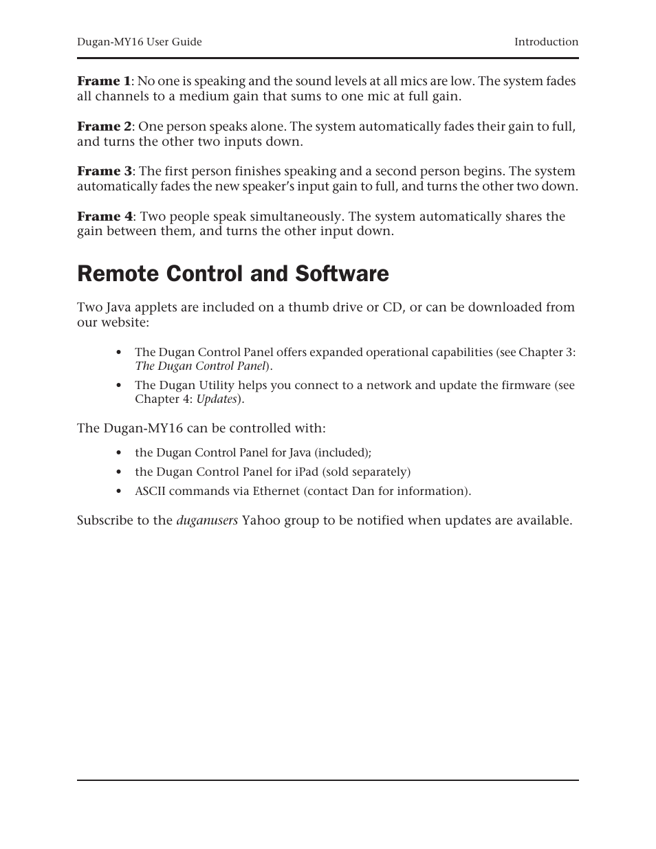 Remote control and software | Dan Dugan Sound Design Dugan-MY16 User Manual | Page 11 / 44