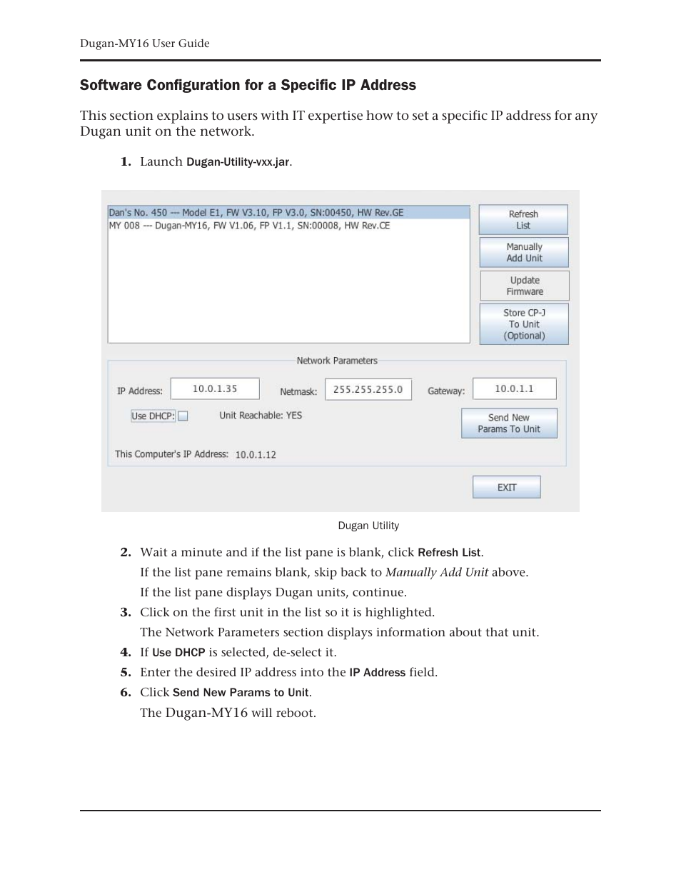 Software configuration for a specific ip address | Dan Dugan Sound Design Dugan-MY16 User Manual | Page 20 / 44