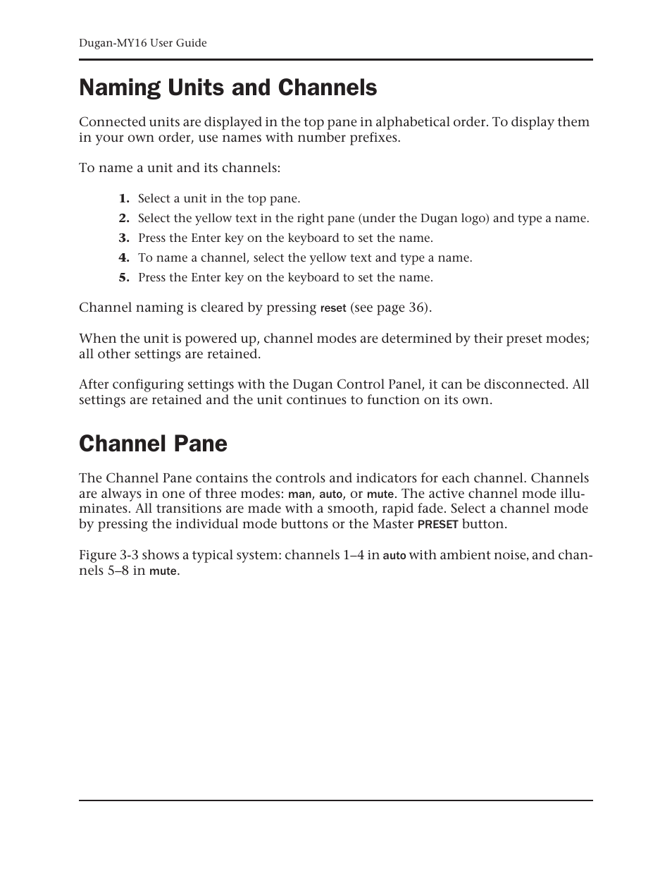 Naming units and channels, Channel pane | Dan Dugan Sound Design Dugan-MY16 User Manual | Page 26 / 44