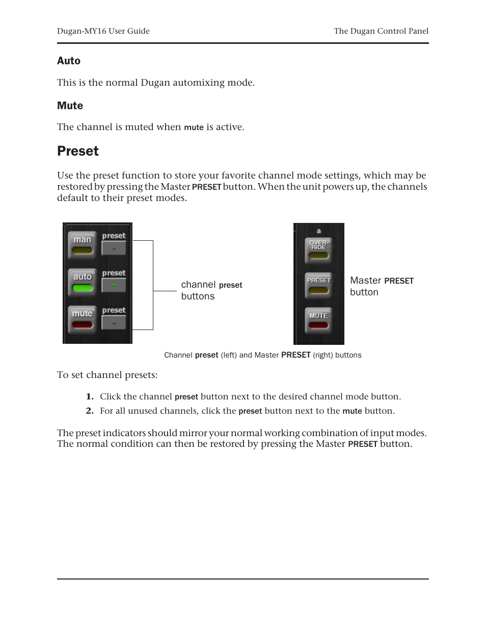 Auto, Mute, Preset | Dan Dugan Sound Design Dugan-MY16 User Manual | Page 29 / 44