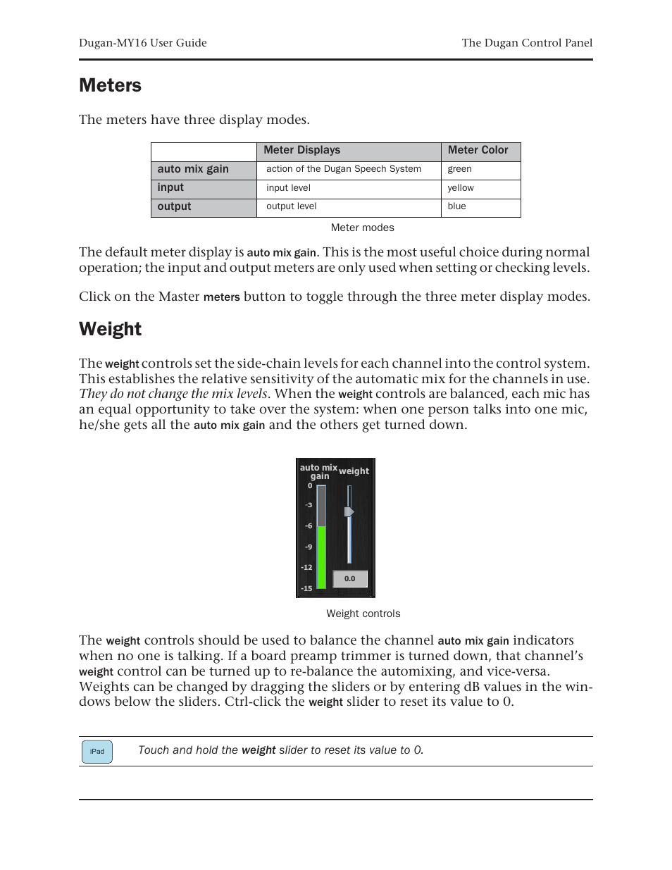 Meters, Weight | Dan Dugan Sound Design Dugan-MY16 User Manual | Page 31 / 44