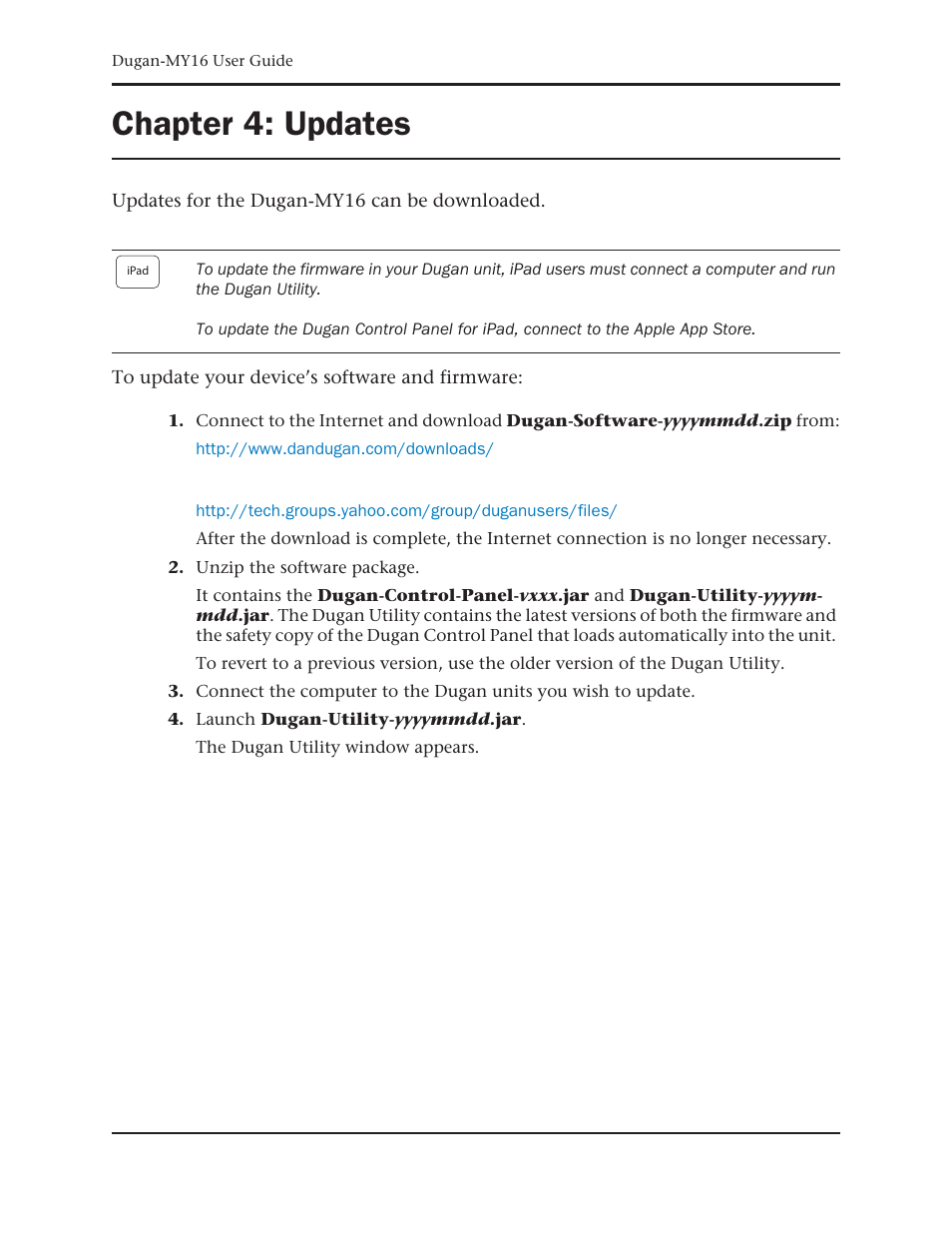 Chapter 4: updates, Chapter 4, Updates | Dan Dugan Sound Design Dugan-MY16 User Manual | Page 41 / 44