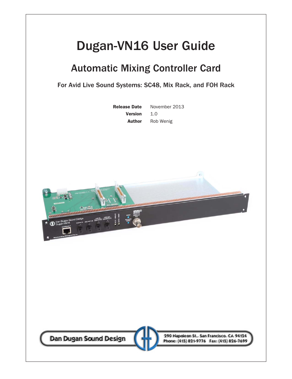 Dan Dugan Sound Design Dugan-VN16 User Manual | 64 pages