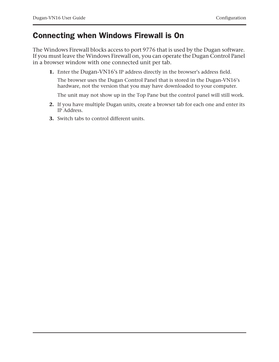 Connecting when windows firewall is on | Dan Dugan Sound Design Dugan-VN16 User Manual | Page 43 / 64