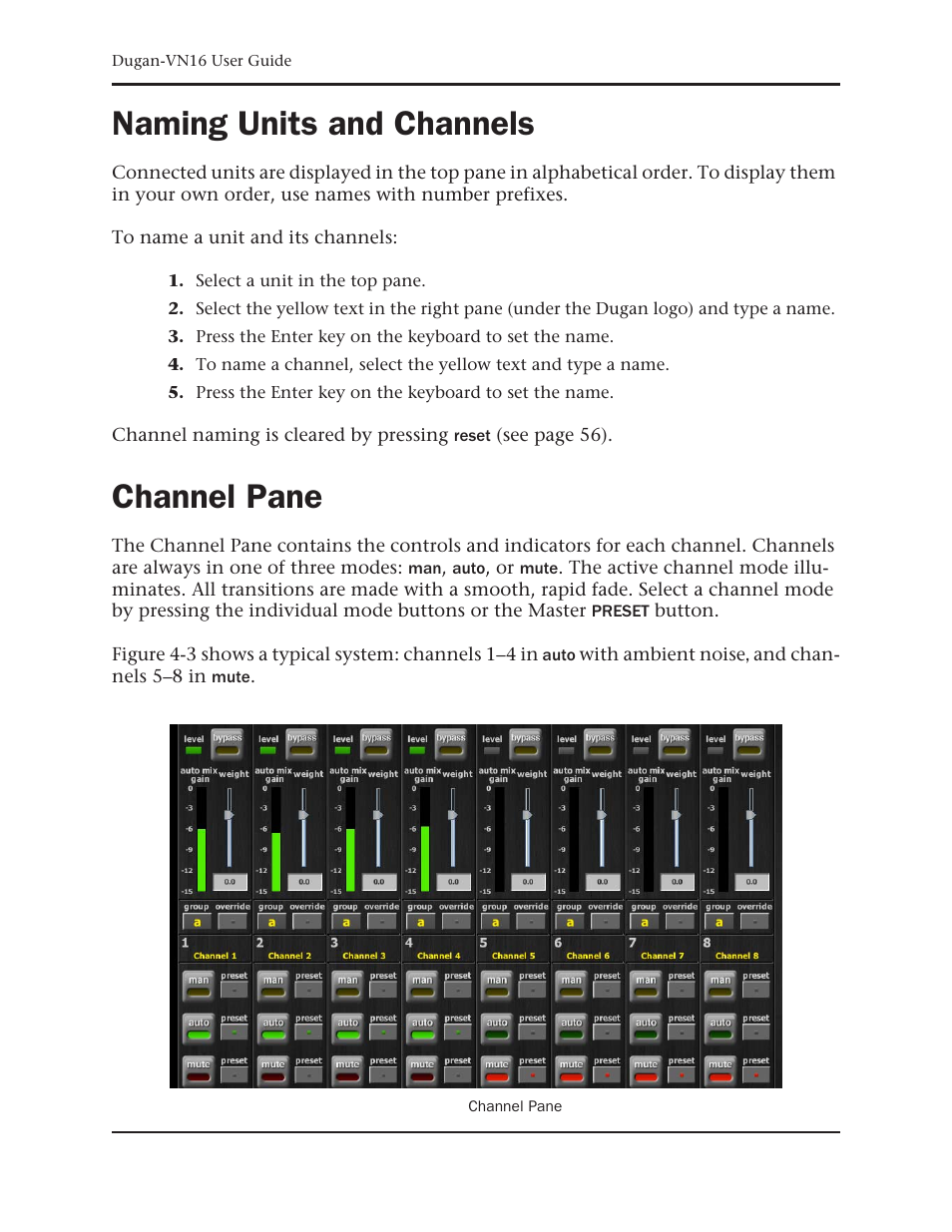 Naming units and channels, Channel pane | Dan Dugan Sound Design Dugan-VN16 User Manual | Page 48 / 64