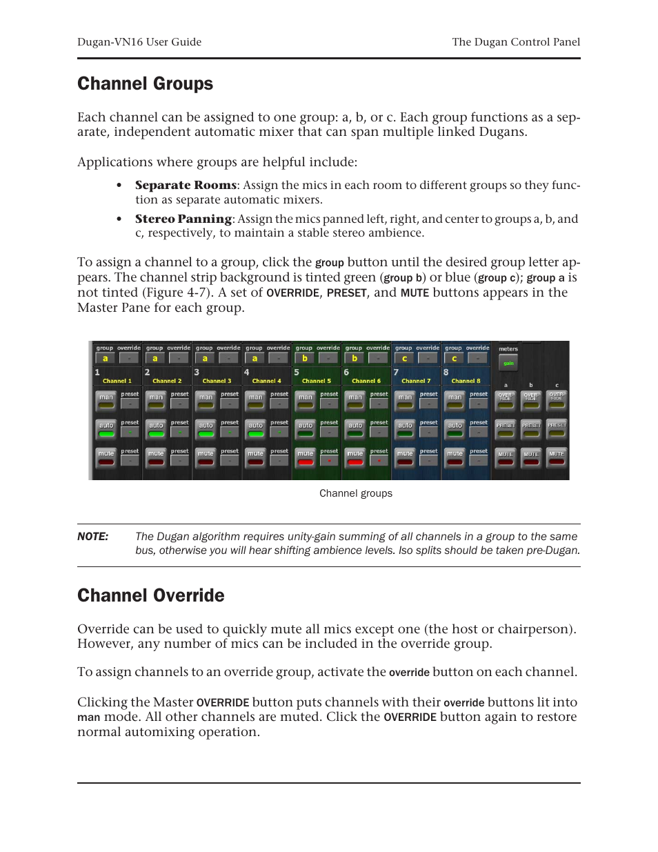 Channel groups, Channel override | Dan Dugan Sound Design Dugan-VN16 User Manual | Page 51 / 64