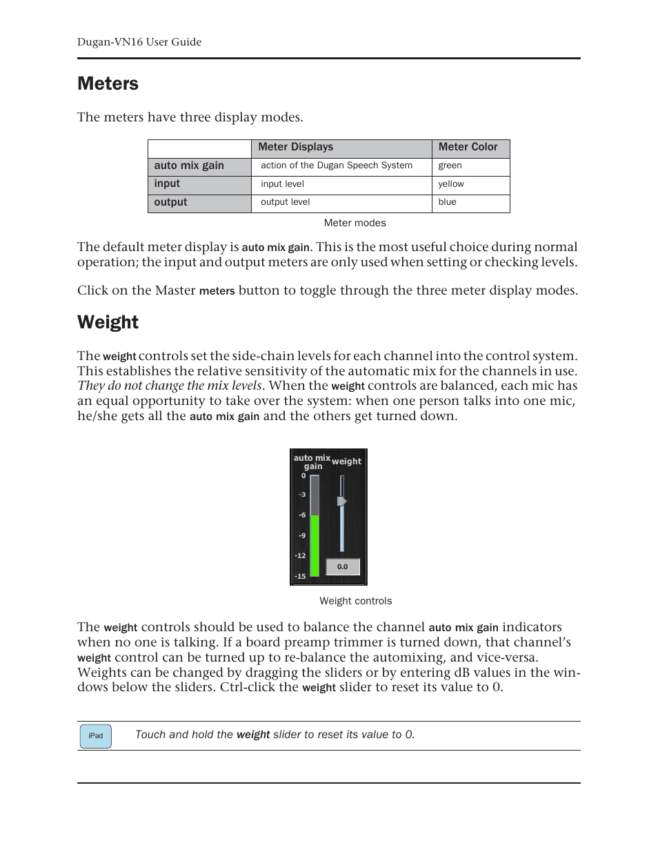 Meters, Weight | Dan Dugan Sound Design Dugan-VN16 User Manual | Page 52 / 64