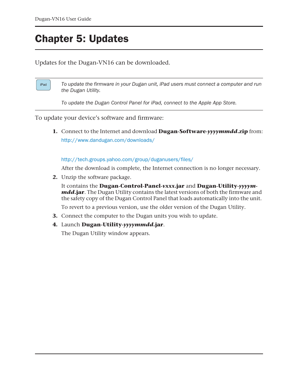 Chapter 5: updates, Chapter 5, Updates | Dan Dugan Sound Design Dugan-VN16 User Manual | Page 61 / 64