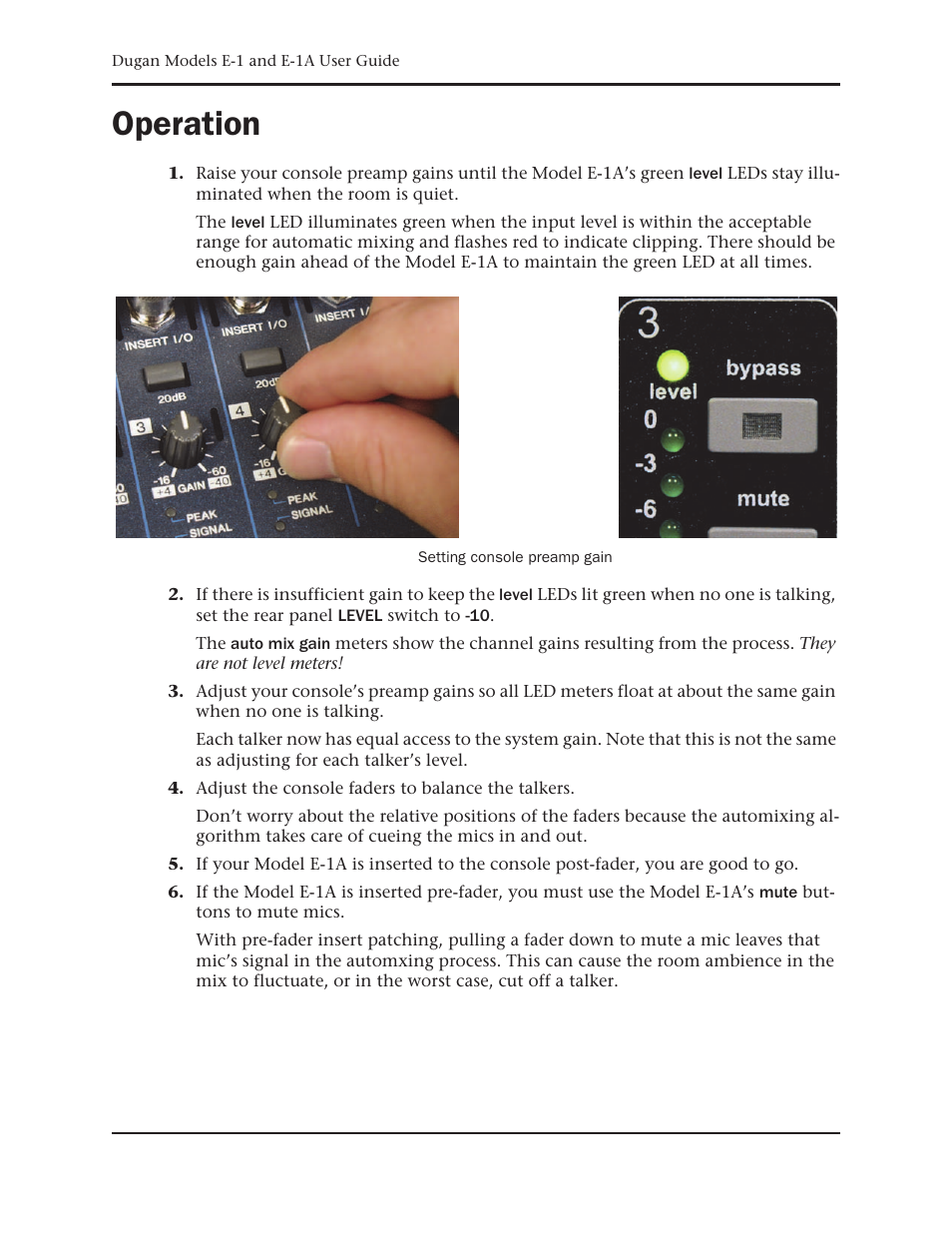 Operation | Dan Dugan Sound Design E-1 User Manual | Page 14 / 52