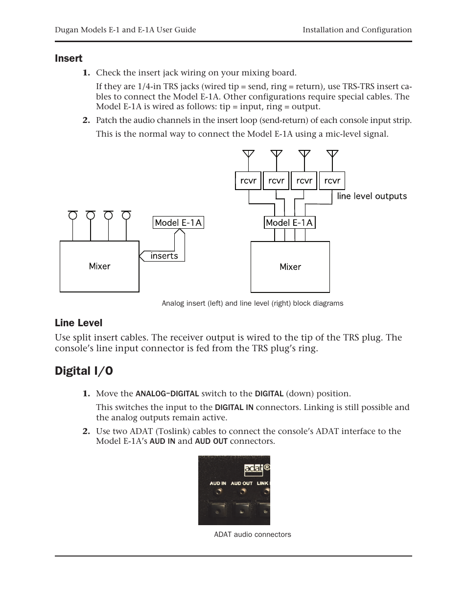 Digital i/o, Insert, Line level | Dan Dugan Sound Design E-1 User Manual | Page 17 / 52