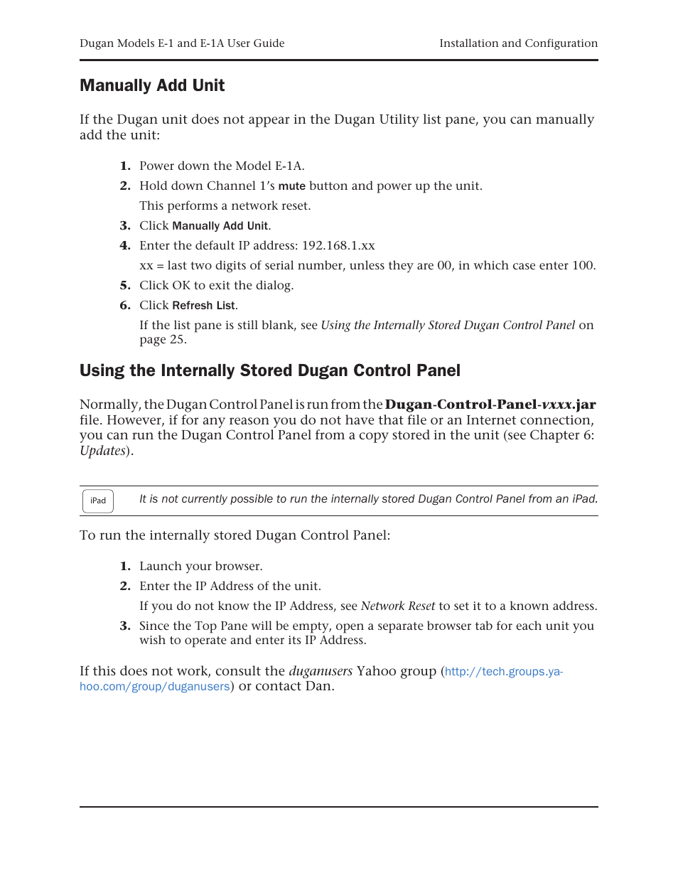 Manually add unit, Using the internally stored dugan control panel | Dan Dugan Sound Design E-1 User Manual | Page 25 / 52