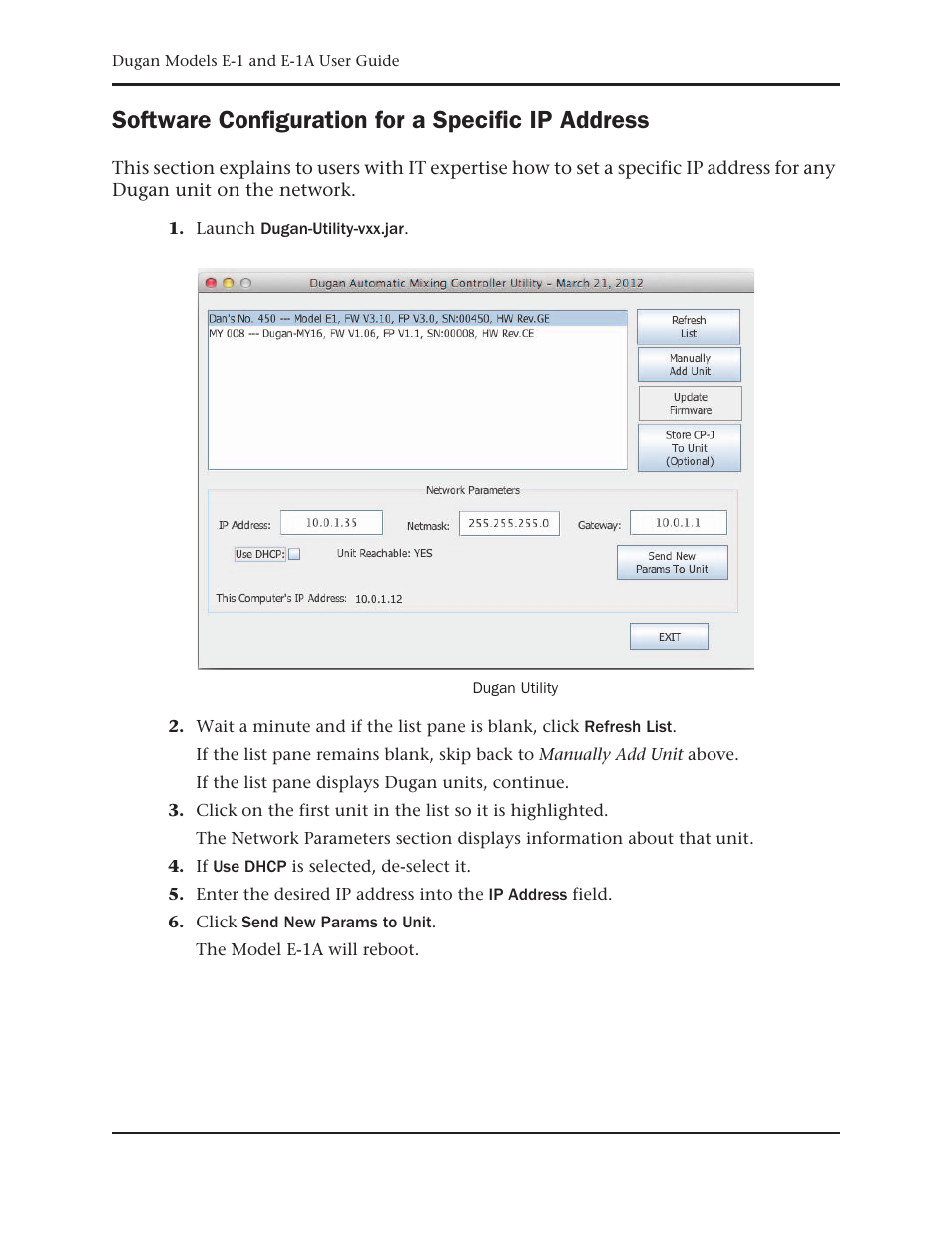 Software configuration for a specific ip address | Dan Dugan Sound Design E-1 User Manual | Page 26 / 52