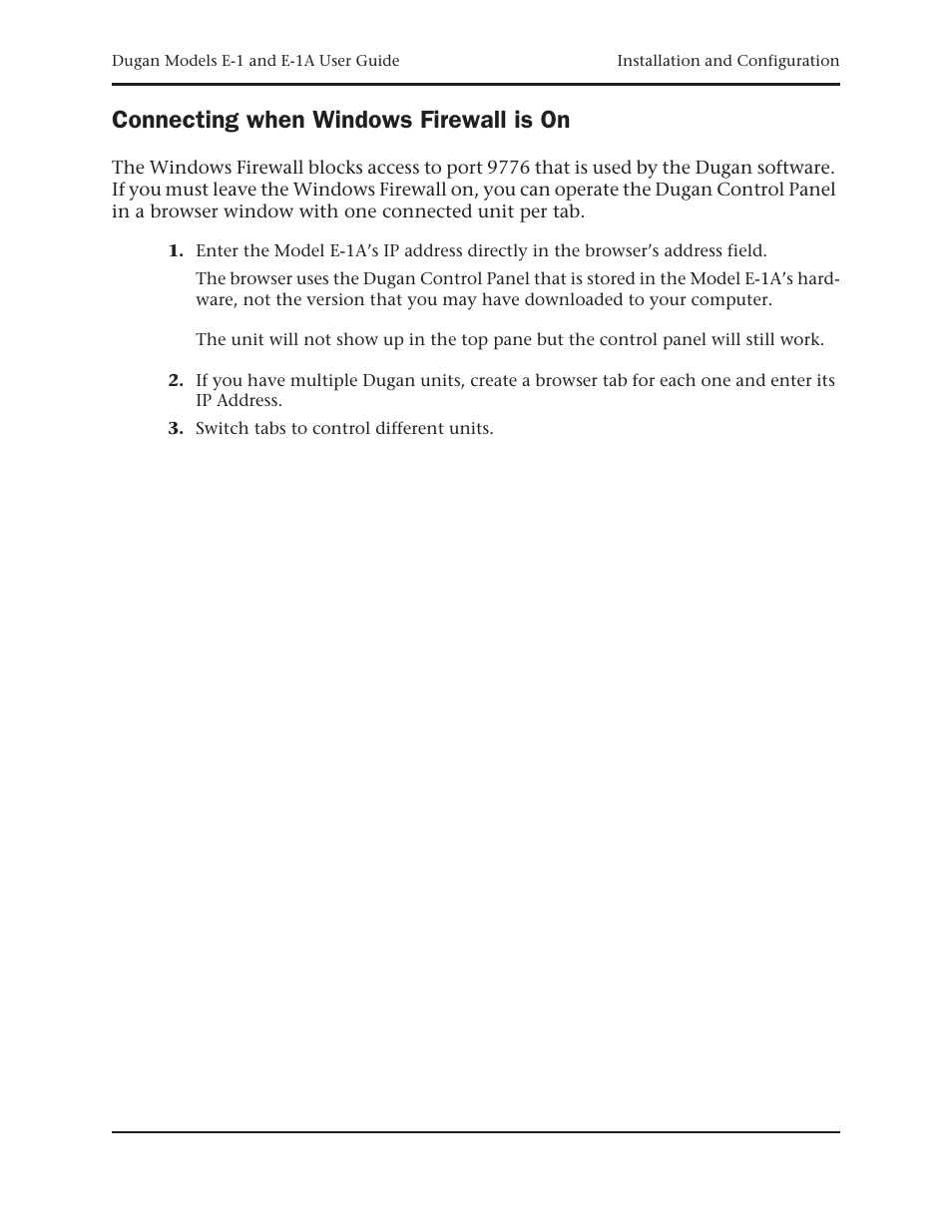 Connecting when windows firewall is on | Dan Dugan Sound Design E-1 User Manual | Page 27 / 52