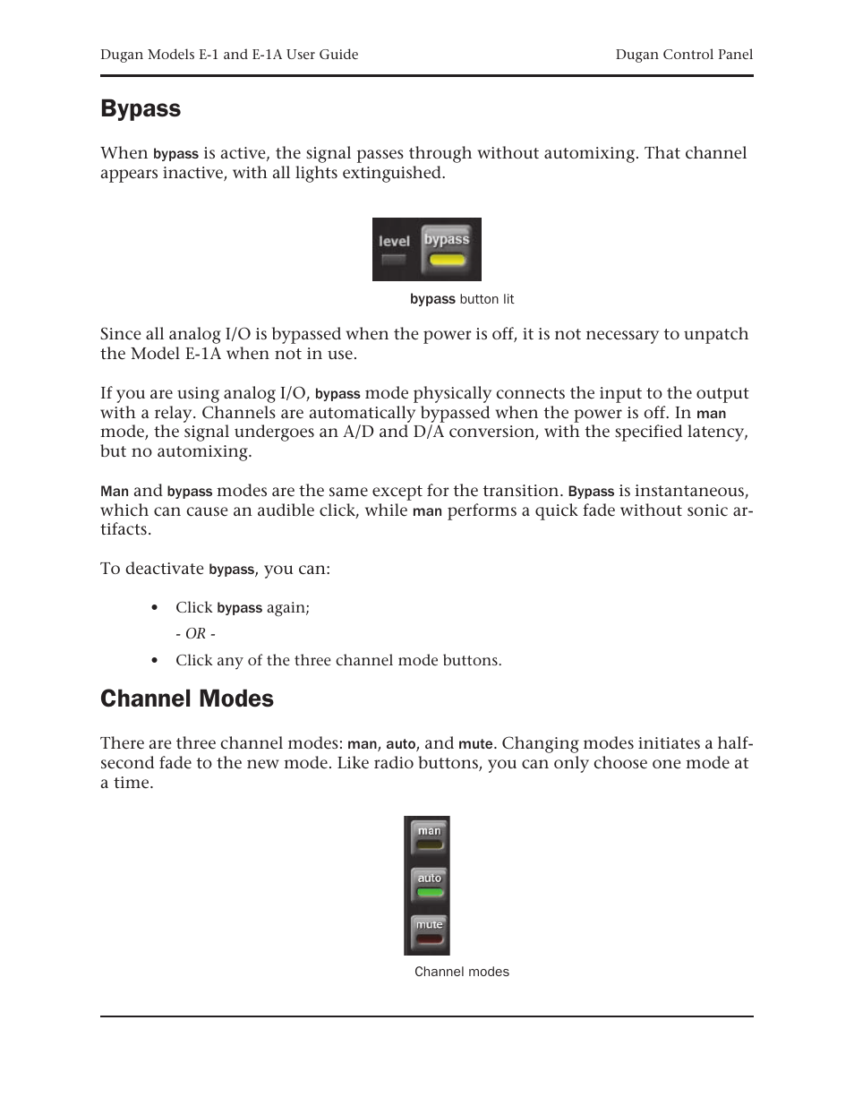 Bypass, Channel modes | Dan Dugan Sound Design E-1 User Manual | Page 33 / 52