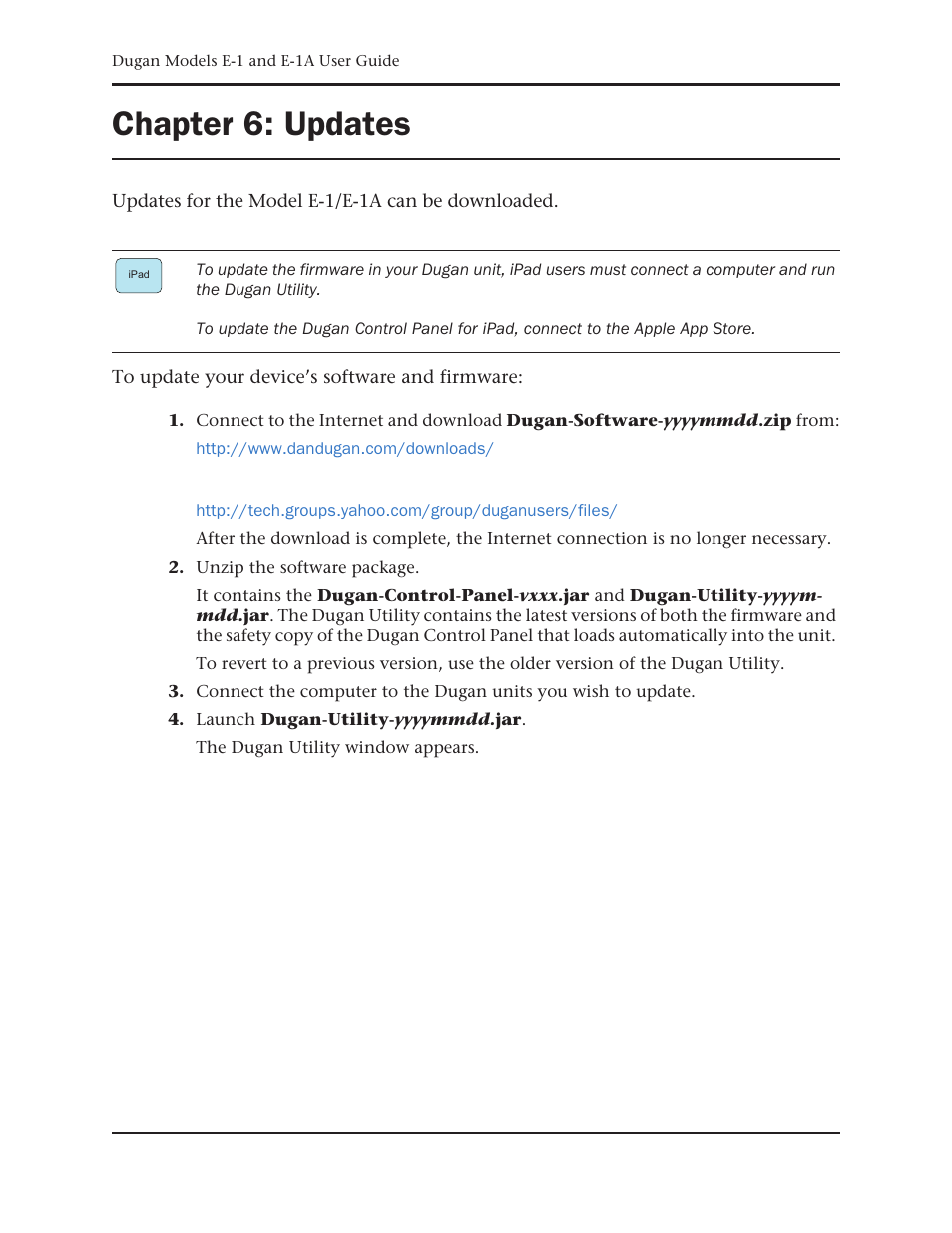 Chapter 6: updates, Chapter 6, Updates | Dan Dugan Sound Design E-1 User Manual | Page 47 / 52