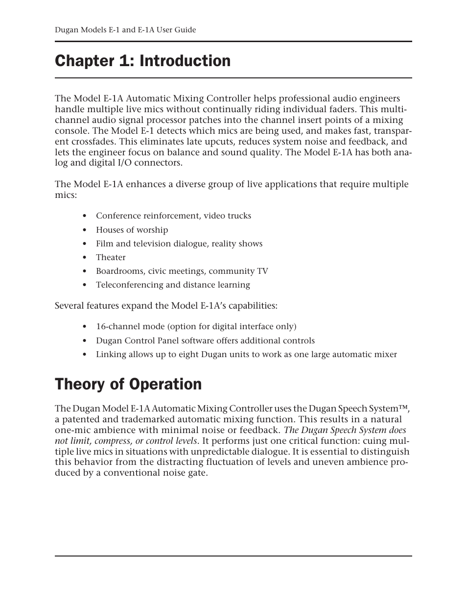 Chapter 1: introduction, Theory of operation, Chapter 1 | Introduction | Dan Dugan Sound Design E-1 User Manual | Page 7 / 52