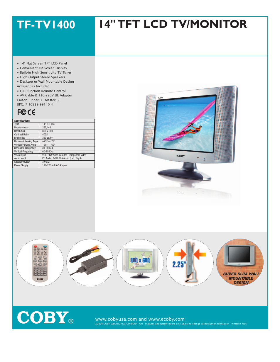 COBY TF-TV1400 User Manual | 1 page