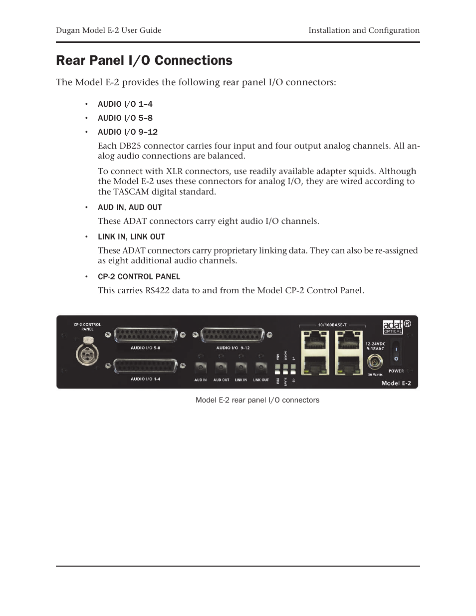 Rear panel i/o connections | Dan Dugan Sound Design E-2 User Manual | Page 19 / 68