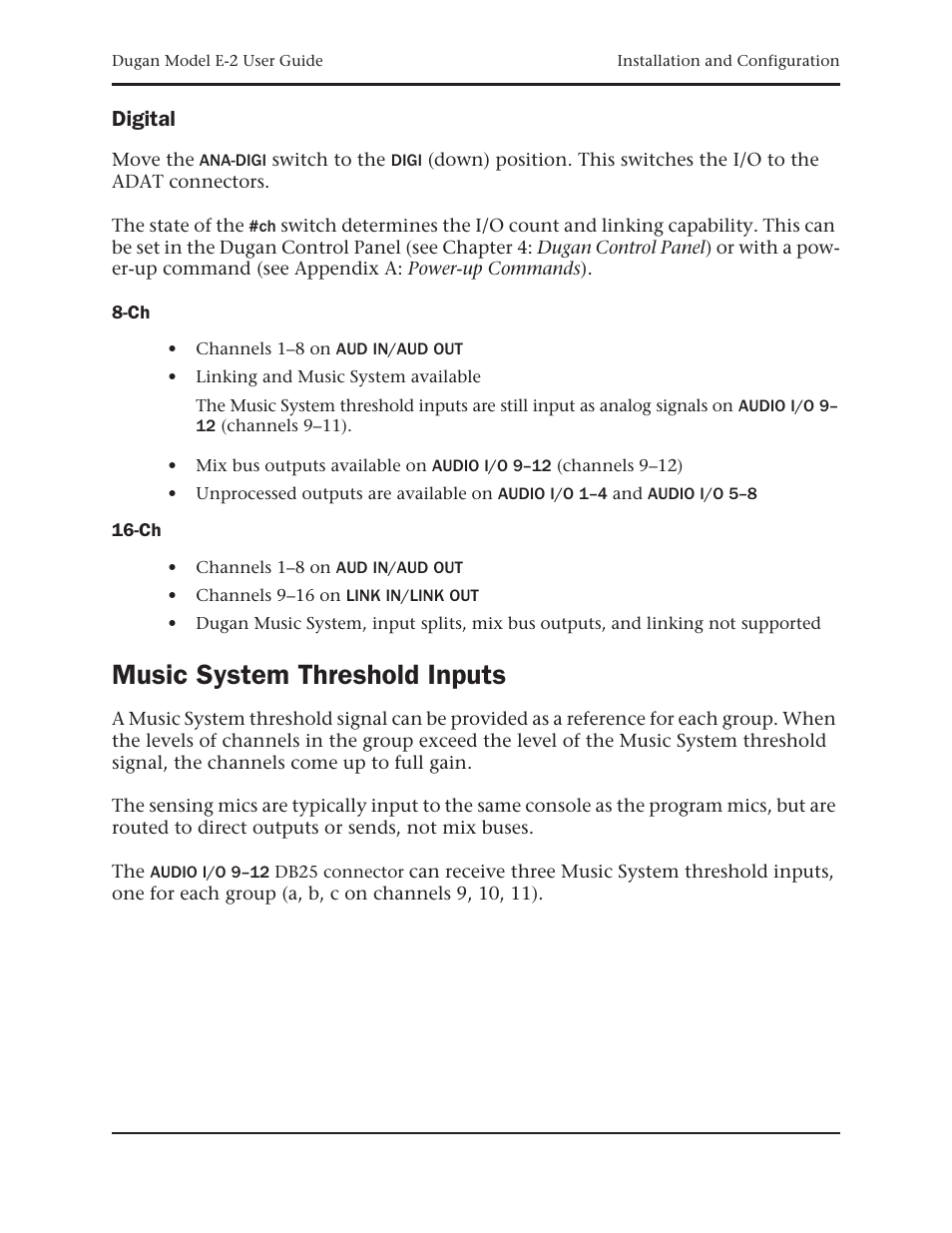 Digital, Music system threshold inputs | Dan Dugan Sound Design E-2 User Manual | Page 21 / 68