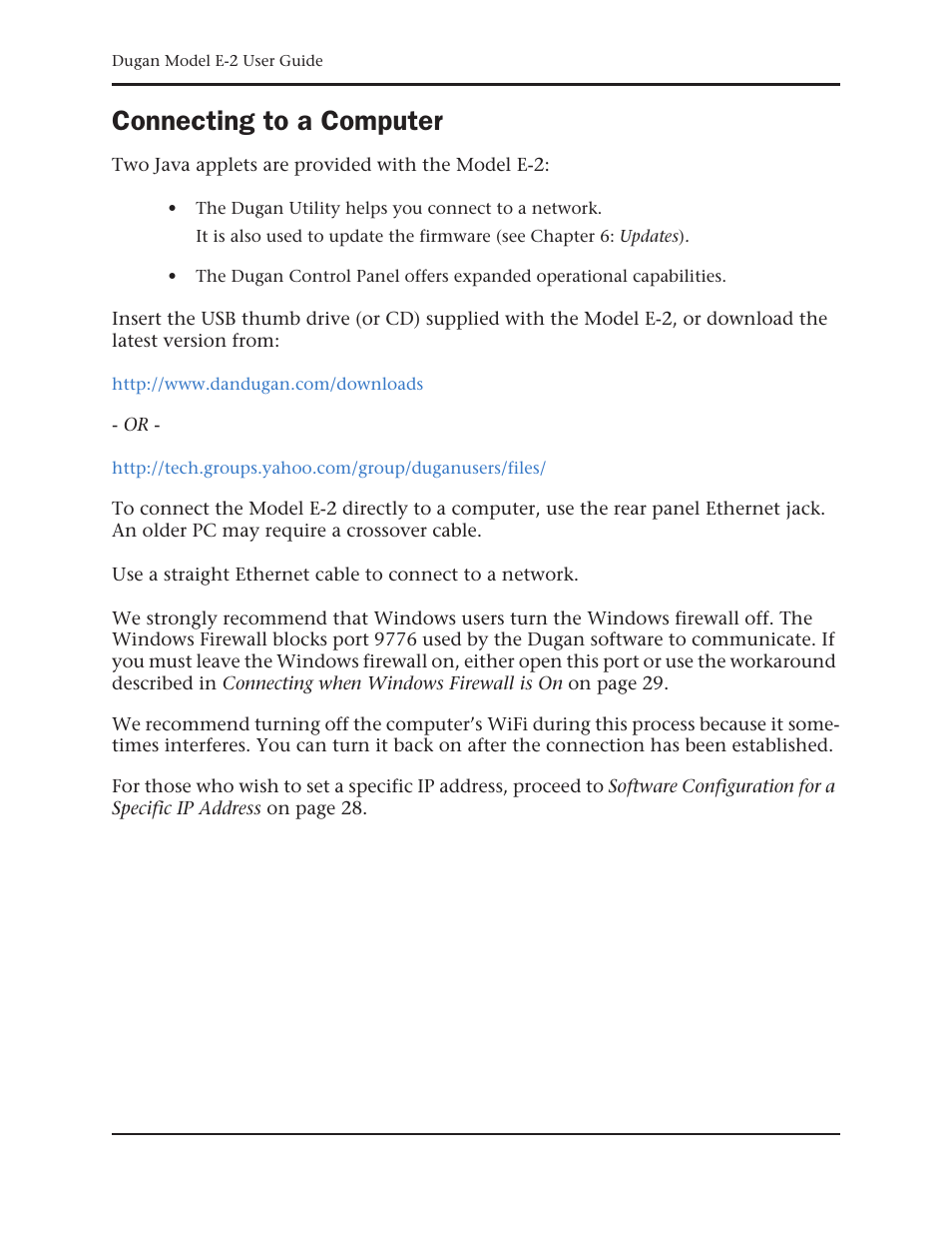 Connecting to a computer | Dan Dugan Sound Design E-2 User Manual | Page 24 / 68