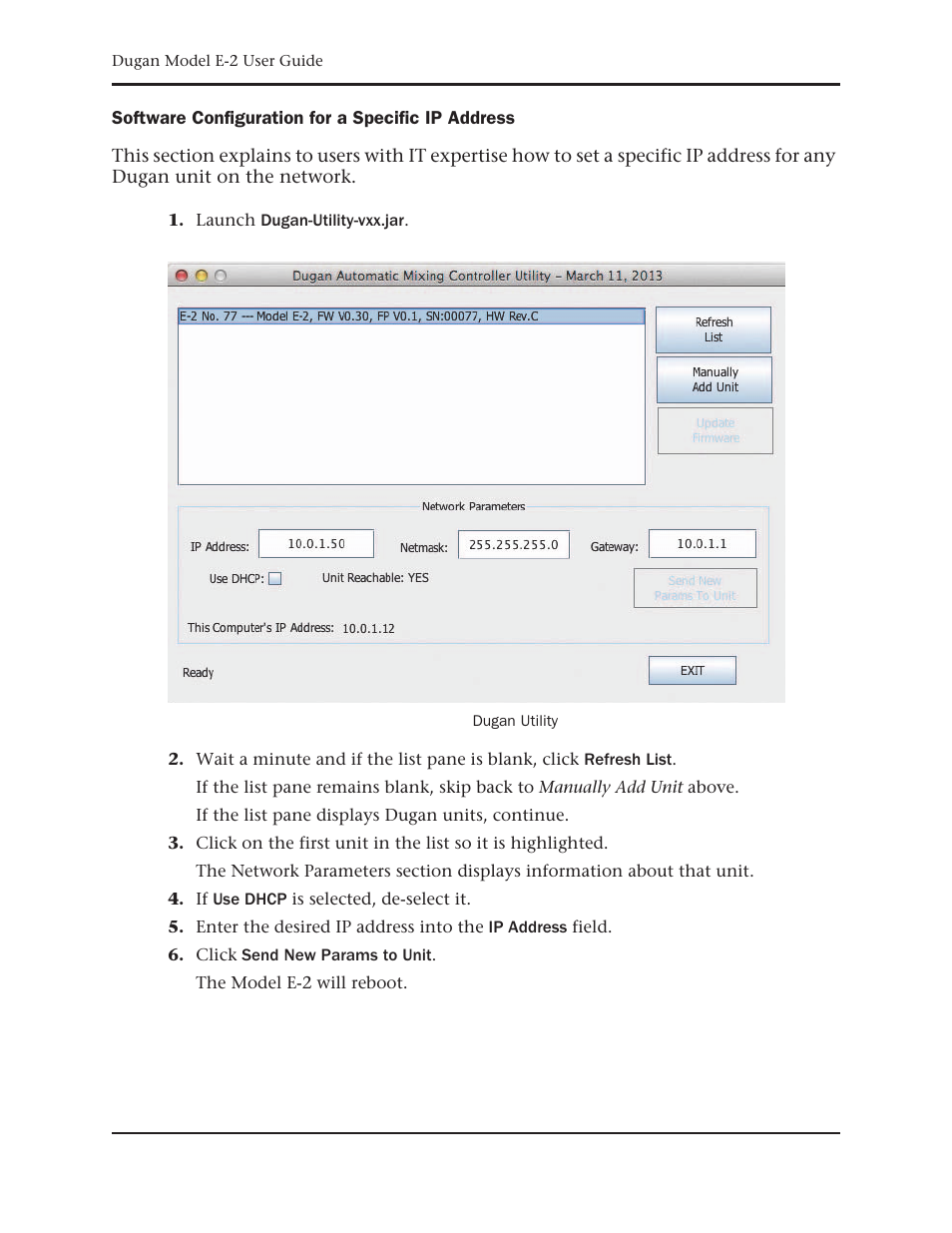 Software configuration for a specific ip address | Dan Dugan Sound Design E-2 User Manual | Page 28 / 68