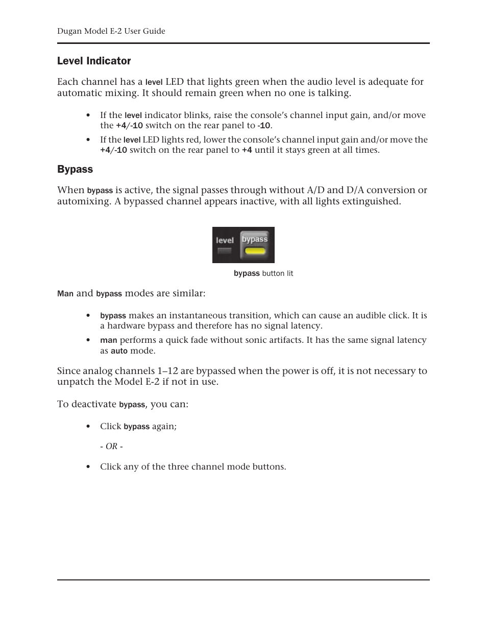 Level indicator, Bypass | Dan Dugan Sound Design E-2 User Manual | Page 40 / 68