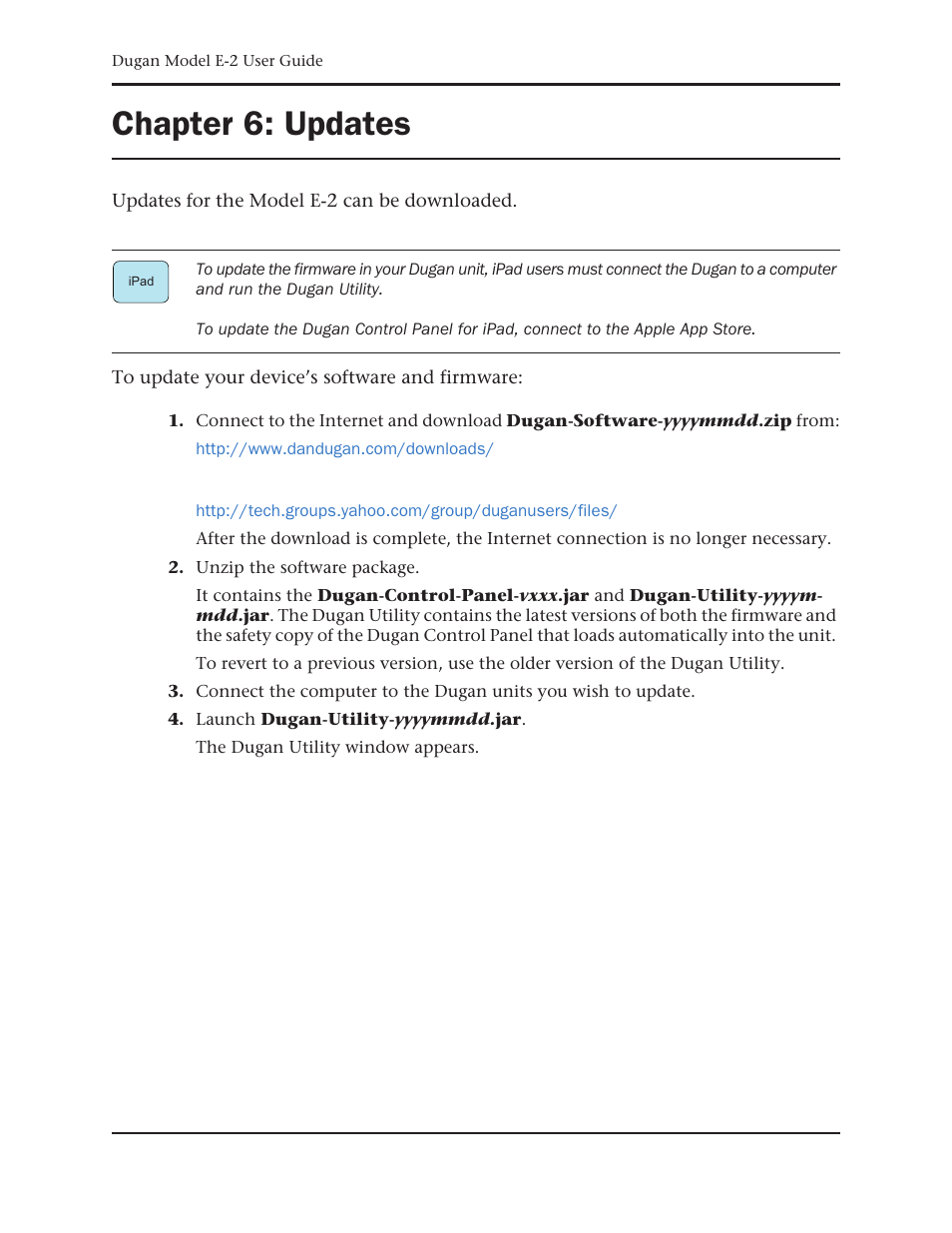 Chapter 6: updates, Chapter 6, Updates | Dan Dugan Sound Design E-2 User Manual | Page 57 / 68